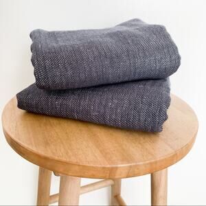 2 Restoration Hardware Herringbone Flanged Cotton-Linen King Shams